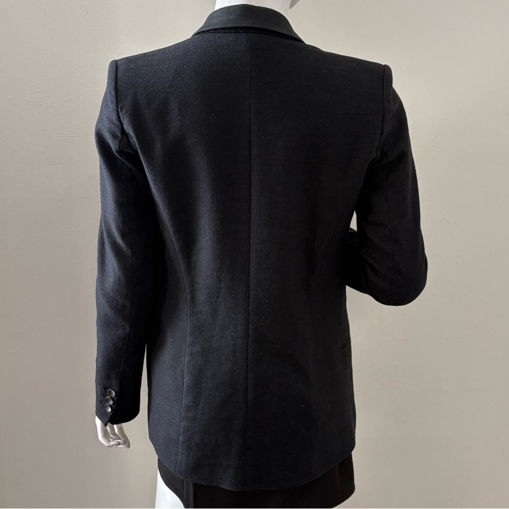 Helmut Lang Classic Black Linen Corporate Goth Office Siren Blazer Leather Lapel - Picture 3 of 9